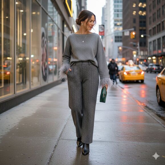 J. Crew Wool Blend Sweater Women's Size S Gray Feather Trimmed Embellished Luxe - Picture 6 of 6